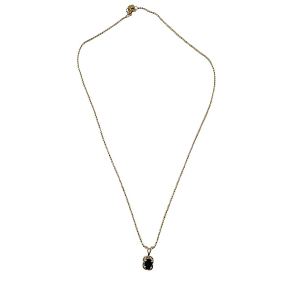 14K Yellow Gold Bead Chain Oval Natural Sapphire Pendant Necklace #15625 - Picture 8 of 9